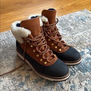 Cole Haan Grand Explore Brown and Blue Winter Boots - Size 6